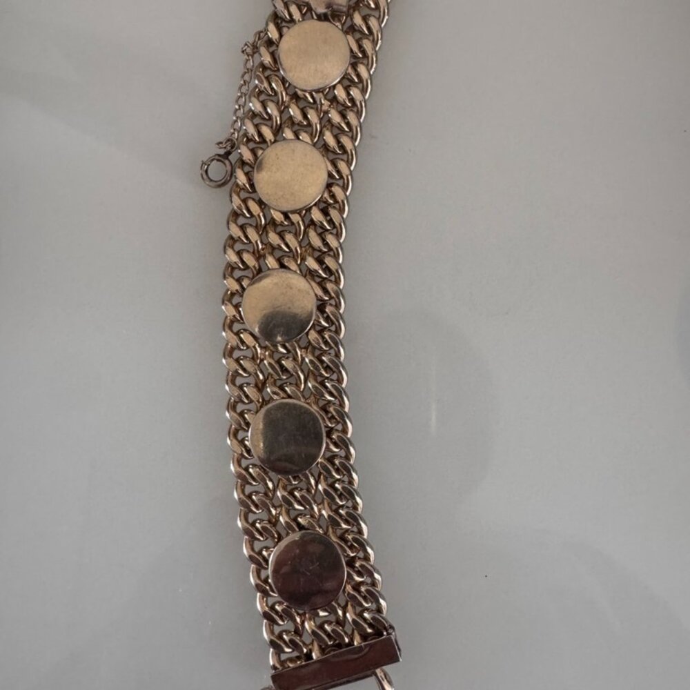 Vintage Bracelet Kafin New York Multi Chain Gold Tone Medallions 7" Safety MCM